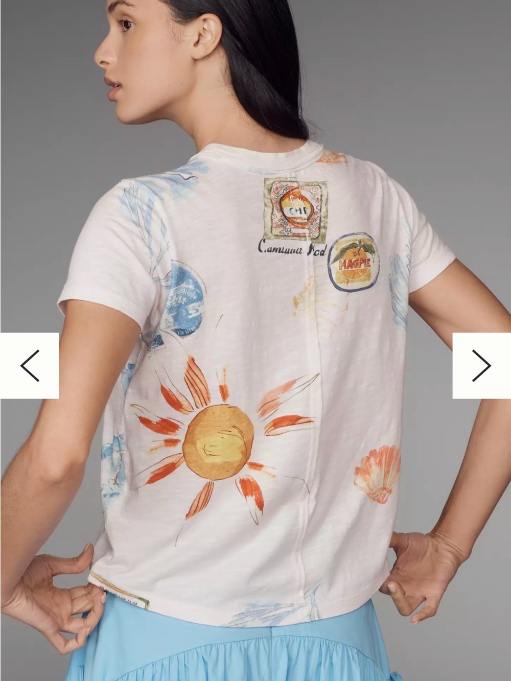 Anthropologie | Pilcro Bennie Cotton Slim Watercolor Crew Neck Tee Pink Blue L - Picture 3 of 9